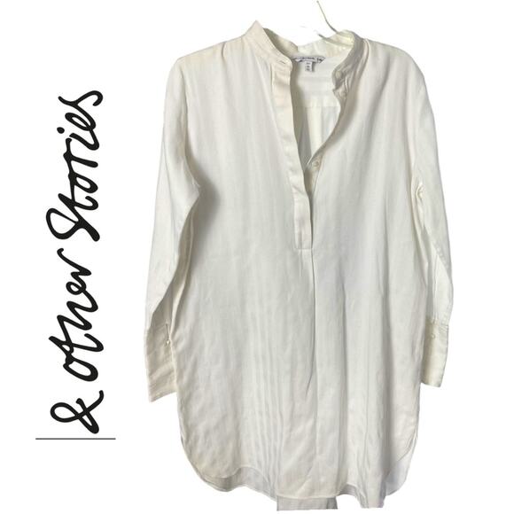 & Other Stories White Cotton Blend LS  Shirt Dress, Beach, Resort, Lounge, 10 - Picture 3 of 10